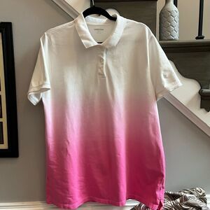 Lands End Ombré White to Pink Polo Shirt sz LT EUC